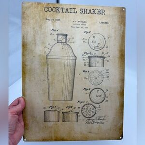Vintage-Style Cocktail Shaker Patent Metal Sign